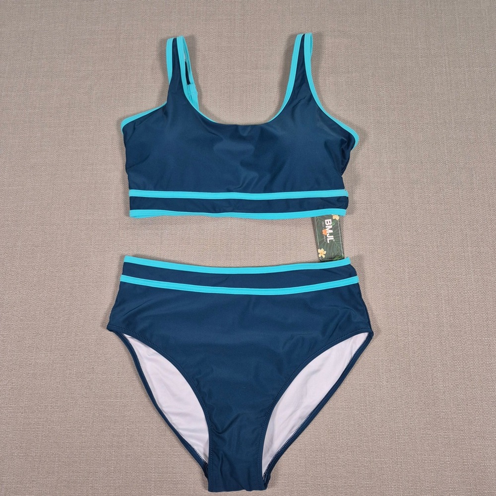 BMJL Womens Two Piece Bikini Set Teal Turquoise High Waisted Tummy Control L